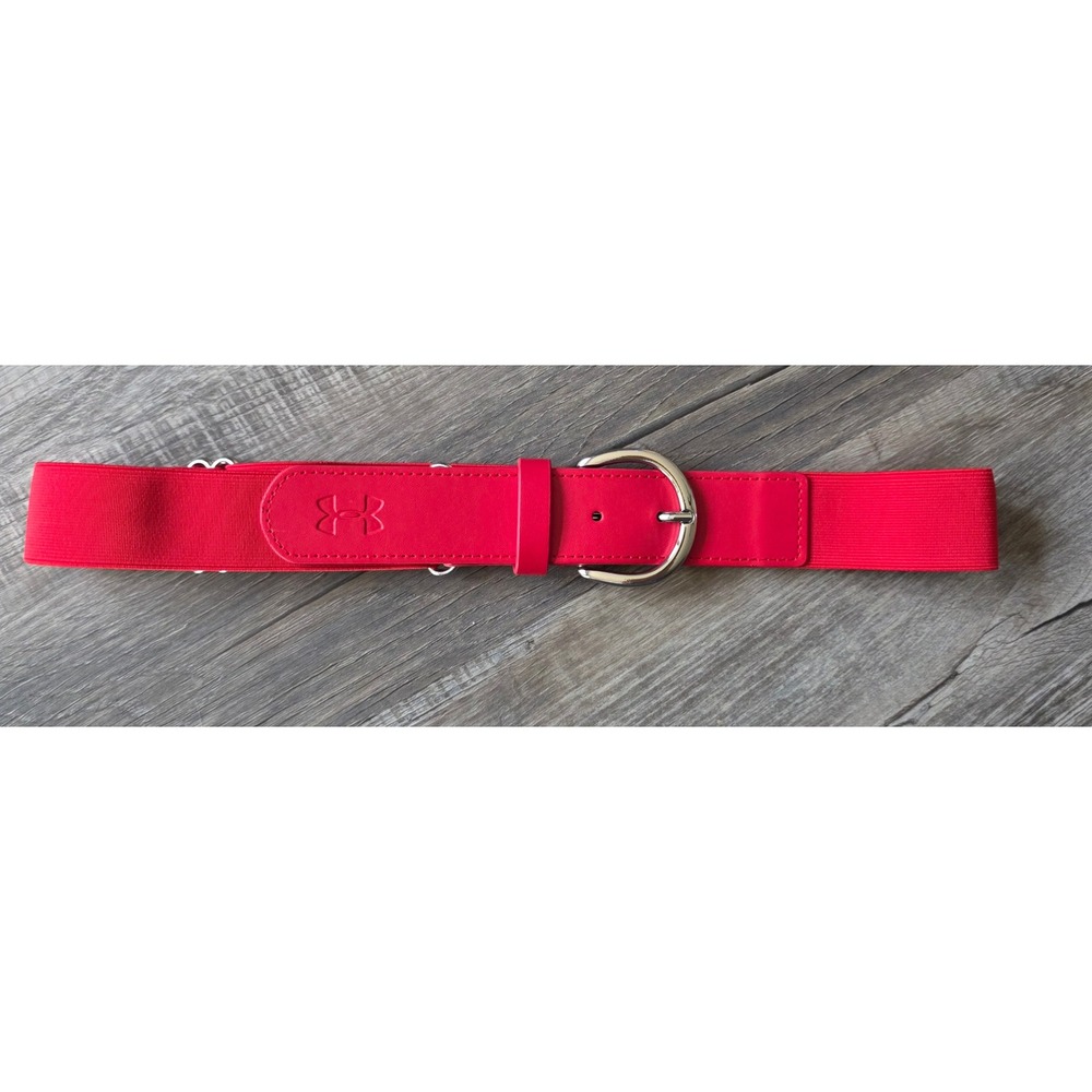 Under Armour Red Adjustable Baseball Softball Elastic Belt Silver Buckle UA Logo